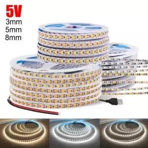5V 2835 LED 스트립 조명 초박형 m 5mm PCB 1 컷 테이프 IP21 방수 아님 따뜻한 자연 흰색