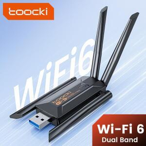Toocki WiFi USB 어댑터 블루투스 5.4 듀얼 밴드 + 5Ghz 6 동글 안테나 무선 수신기 데스크탑 PC Windows