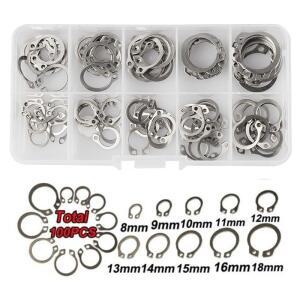 100pcs 304 스테인레스 스틸 8-18mm 샤프트 C  외부 서 클립 베어링 고정 스냅 링 와셔 구색 키트