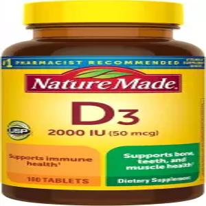 네이처 메이드 비타민 D3 2000 IU 50 mcg 뼈 치아 근육 및 면역 지원을 위한 D 보충제 100정 100일 공급