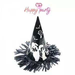 할로윈 고깔모자 유령패턴 검정수술 생일파티 소품 파티모자