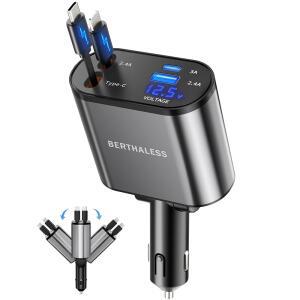버탈레스 접이식 자동차 충전기, USB-C 및 여성 1 USB-A가 포함된 고속 /12 갤럭시, /13 /11, 운전자용 충전 4 IN 액세서리 픽셀, 17 남성 /16 /15 /14