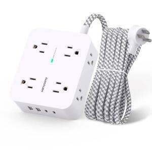 서지 프로텍터 전원 스트립 - HANYCONY USB 플러그 멀티 충전소 충전 C) 땋은 8 콘센트 데스크 오피스 연장 4 월 플랫 USB(2 포트, 5피트 코드, 마운트 홈 익스텐더, ETL용