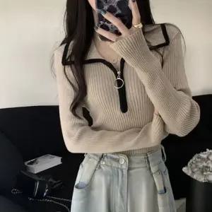 다비스 골지 카라 반지퍼 슬림핏 티셔츠 SD-251181