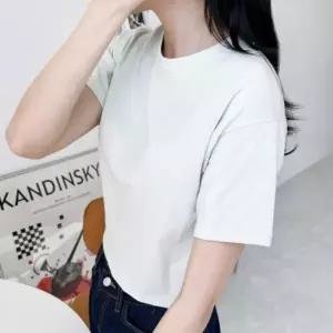여성 여름 데일리 베이직 무지 크롭 반팔 티셔츠