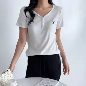 여성 3컬러 여름 브이넥 와이넥 버튼 반팔티셔츠