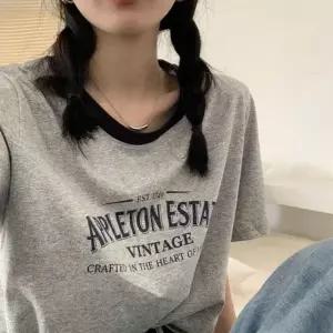 3컬러 배색 영문 숏기장 반팔티셔츠 여름 배색티셔츠
