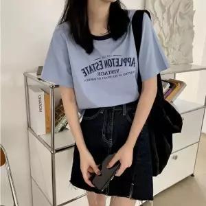 레터링 루즈핏 세미크롭 반팔 티셔츠 여름면티셔츠