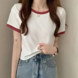 ( )여성 여름 라운드 기본 크롭 반팔 티 셔츠 흰 색 티셔츠 반팔티 여자 세미 크롭티 예쁜