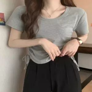 여성 5컬러 여리여리핏 여름 옆셔링 크롭 반팔티셔츠