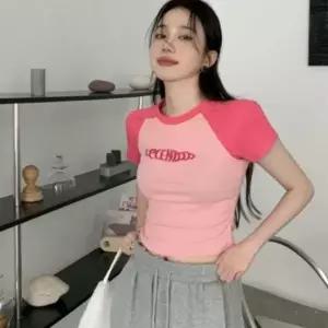 좋은 여성 여름 골지 나그랑 패션 꾸안꾸 크롭 반팔티셔츠