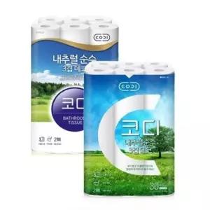 고품질 코디 3겹 롤화장지 이사 집들이 롤티슈 휴지 30롤 두루마리화장지 (WCA0FB6)