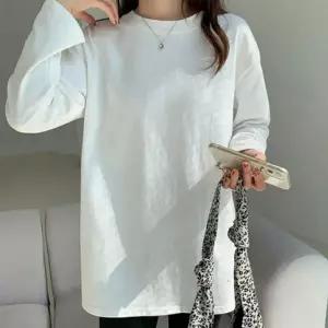 [하프클럽/]기본 무지 라운드넥 옆트임티 흰색 긴팔티