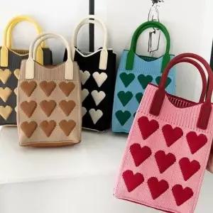 [하프클럽/]여성 미니 핸드폰백 니트 크로스 지갑 작은 가방 하트