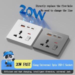 영국 표준 86 벽 멀티 기능 범용 3핀 USB 소켓 듀얼 타입-c 20W 전원 고속 충전 패널 4가지 색상 옵션