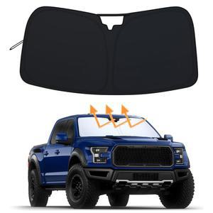 포드 F-150 2015-2020용 PIMCAR 윈드실드 선쉐이드 | 프리미엄 310T 반사 폴리에스터 UV 및 열 차단기 내부 온도 감소, 수납 파우치 포함 접이식