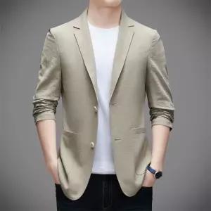 남자 면 캐주얼 블레이저 트렌디 봄가을 마 자켓 싱글 얇은 코트 정장 상의 DUCHI3