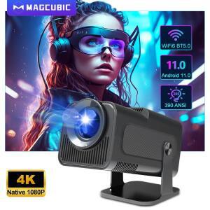 Magcubic 4K 네이티브 1080P 안드로이드 11 프로젝터 390ANSI HY320 듀얼 Wifi6 BT5.0 시네마 야외 휴대용