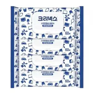 크리넥스 소프트 엠보싱 물티슈 60매 4팩 천연펄프