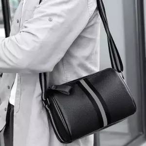 남자 소가죽 방수원단 스트랩포인트 숄더 크로스백