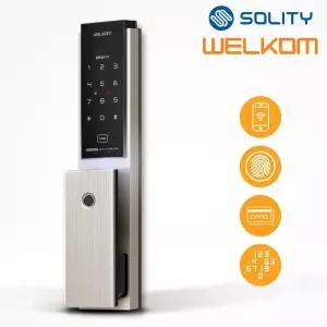 솔리티 웰콤 무타공 푸시풀 도어록 WP-8500B 지문인식+카드키4개 블루투스(옵션) 0초즉시잠김 0.9초 지문인증 현관문 디지털도어락 푸쉬풀 현관 번호키 손잡이 스마트 주키