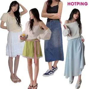 [핫핑] S~3XL/여름 신상&베스트/롱.미니.미디/스커트/치마/레이어드/캉캉/랩스커트/플리츠/나일론/데님/링클/체크/도트/프릴/카고/밴딩/하객룩/데이트룩/빅사이즈