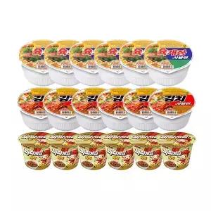 농심 육개장사발면, 86g, 6개 + 김치사발면, 86g, 6개 + 짜파게티범벅, 70g, 6개