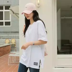 [핑크시슬리] 리브 레터 패치 루즈 롱반팔티