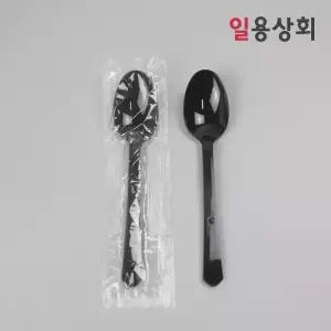 일회용 숟가락 CI 176mm 줄줄이 개별포장 500개 검정