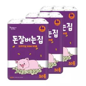 돈 잘버는집 오리지널 천연펄프 화장지 3겹 30m 30롤 3팩
