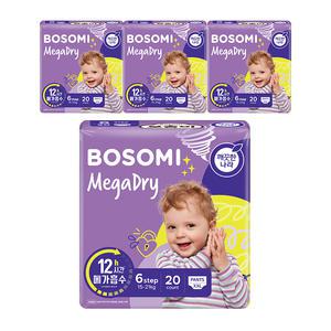 보솜이 메가드라이 팬티 기저귀, 점보형, 20매, 4팩, 1개(80매)