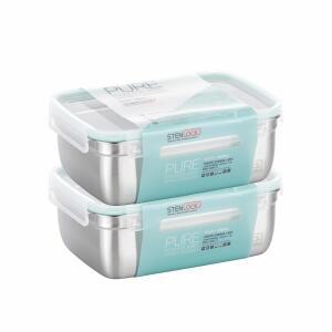 스텐락 국산 스텐밀폐용기 퓨어 직사각 8호 2p세트 2600ml