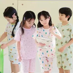 삐삐롱 25 S/S 초등학생 남아 여아 여름 면소재 자카드 반팔 5부 실내복 세트