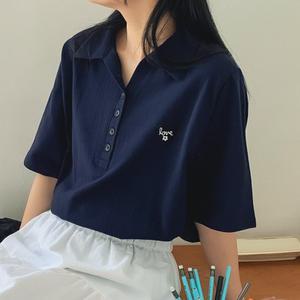 패치 피케 카라 반팔 티셔츠 면 무지 여성 빅사이즈