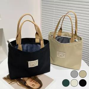 레트로 감성 귀여운 곰돌이 라벨 미니 캔버스 에코백
