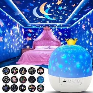별이 빛나는 하늘 왕관 프로젝터 360 ° 회전 LED 야간등 15가지 슬라이드 침실 천장 분위기 조명 선물