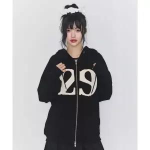 ILLIGO 129 로고 패치 후드 집업 블랙