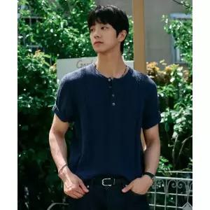 효지 HYOJI SS 워셔블 케이블 헨리넥 크롭 반팔 니트 8컬러