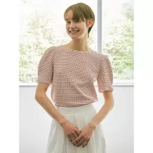 [올리브데올리브](센텀시티점)[On-line exclusive] BONHEUR 와플조직 스트라이프 퍼프 티셔츠 OH5XE488