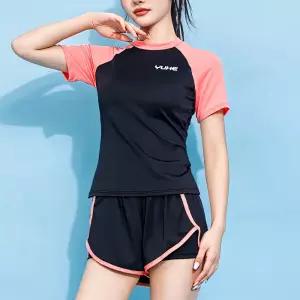 래쉬가드 수영복 여성 세트 이너팬츠 캡내장 체형커버 속건 스포티 비치웨어