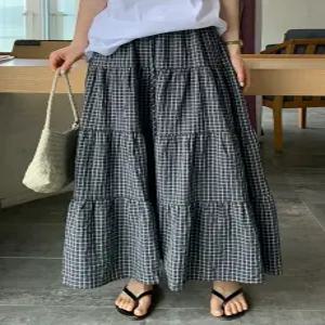 로라 체크 캉캉 롱 스커트 (one color)