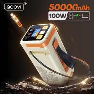 QOOVI 50000mAh 보조베터리 PD 100W 고속 충전 휴대용 대용량 배터리 iPhone 노트북 용 발전소 Samsung Xia