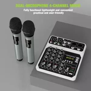 무선 마이크 키트가 된 4채널 오디오 믹서 콘솔 블루투스 USB 인터페이스 DJ 가라오케 PC 기타용