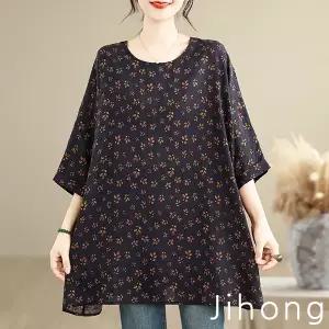 지홍 1680 여름 프린팅 블라우스 가오리핏 빅사이즈 오버핏 88 99 아주큰 미시 마담 XXX