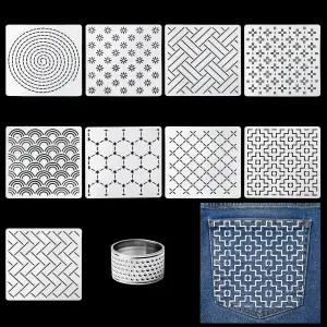 10개 5.1인치 플라스틱 사시코 스텐실 키트 - 기하학적 패턴 템플릿 드로잉 라인 퀼팅 재봉 골무 손가락