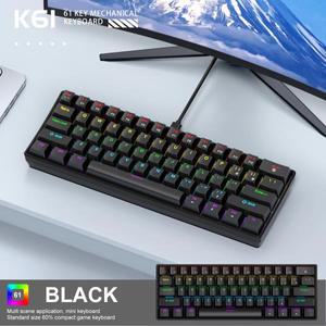 61키 RGB 기계식 키보드 유선 K61 미니 60% 휴대용 블랙, 화이트, 레드/블루 스위치 게이밍/작업용