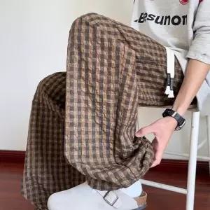 팬츠 빈티지 여름 배기핏 입체 얇은 남자바지 시어서커 와이드 체크 원템2