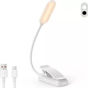 20개의 LED 책 조명 클립 USB 충전식 독서등 케어 3가지 색상 온도 조절 가능한 밝기 휴대용 튼튼한 클램프