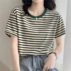 루즈핏 티셔츠 데일리 스트라이프 캐주얼 여성 반팔 티셔츠 여름 데일리룩