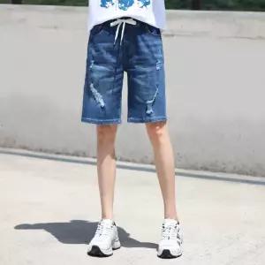 동대문스타일 여자 반바지 빈티지 디스트로이드 스판 밴딩 청반바지 여성 여름 5부 데님 HK020